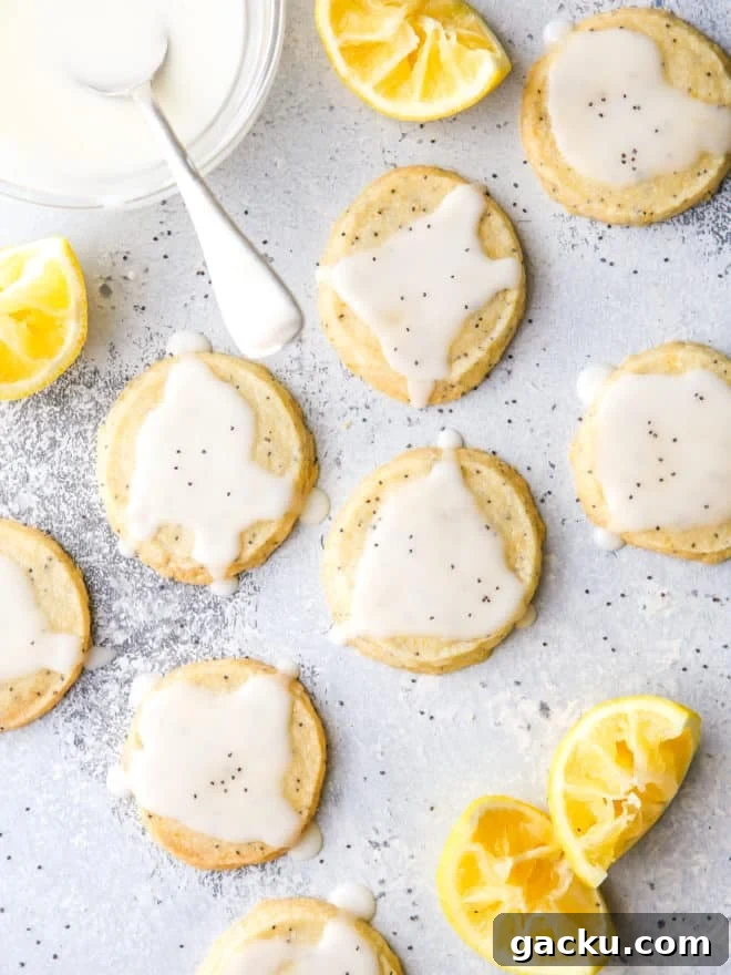 lemon poppy seed shortbread cookies and lemon icing