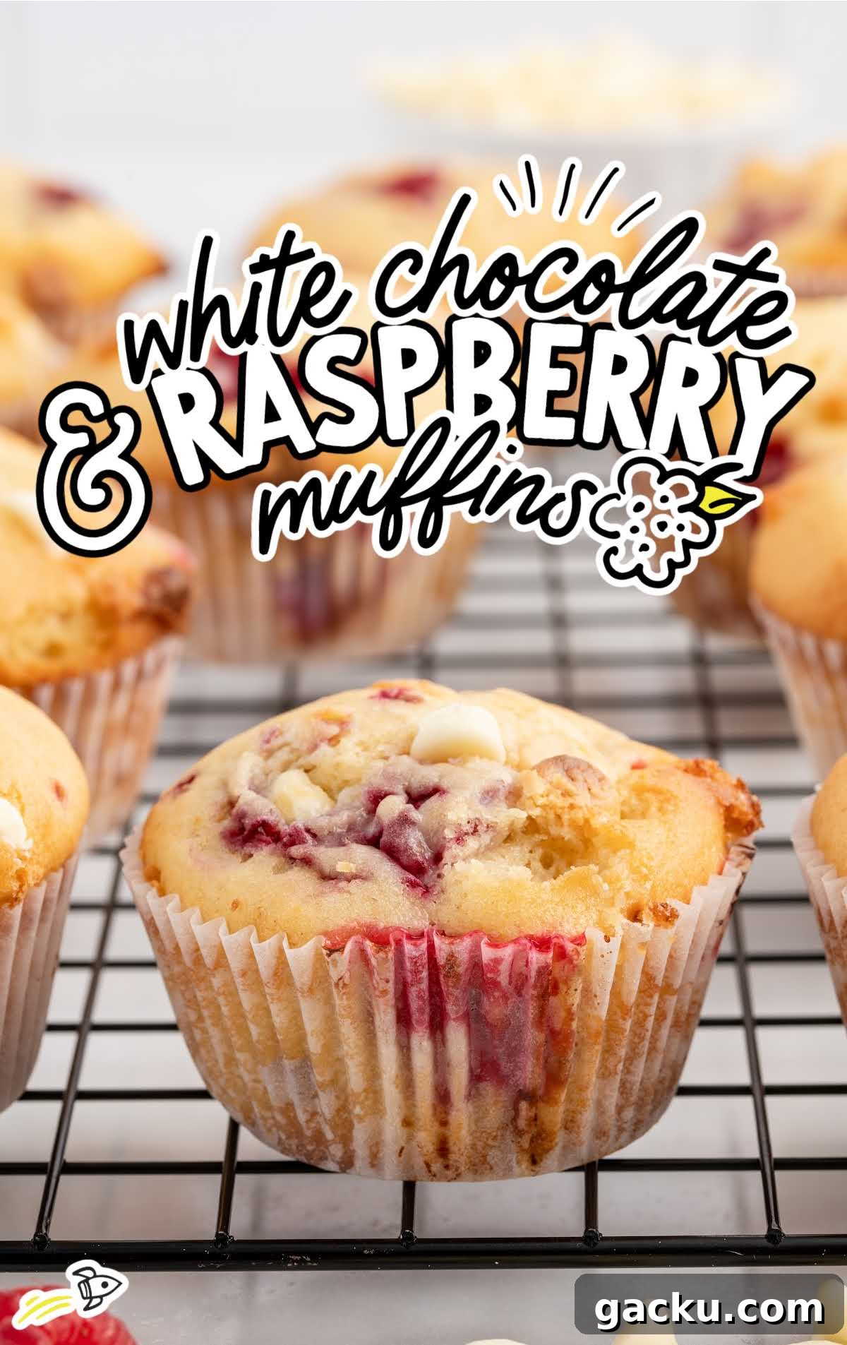 White Chocolate Raspberry Muffins with Fresh Raspberries 2 White Chocolate and Raspberry Muffins on a cooling rack