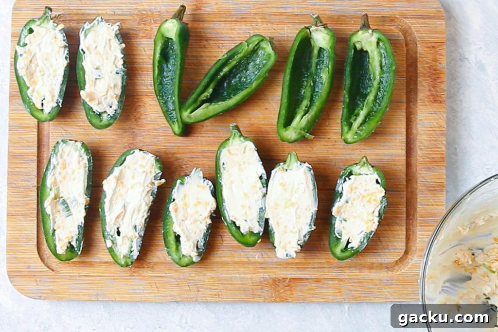 Crispy Air Fryer Jalapeño Poppers: Quick Appetizer Recipe 6 stuffing jalapeno peppers with cheese mix