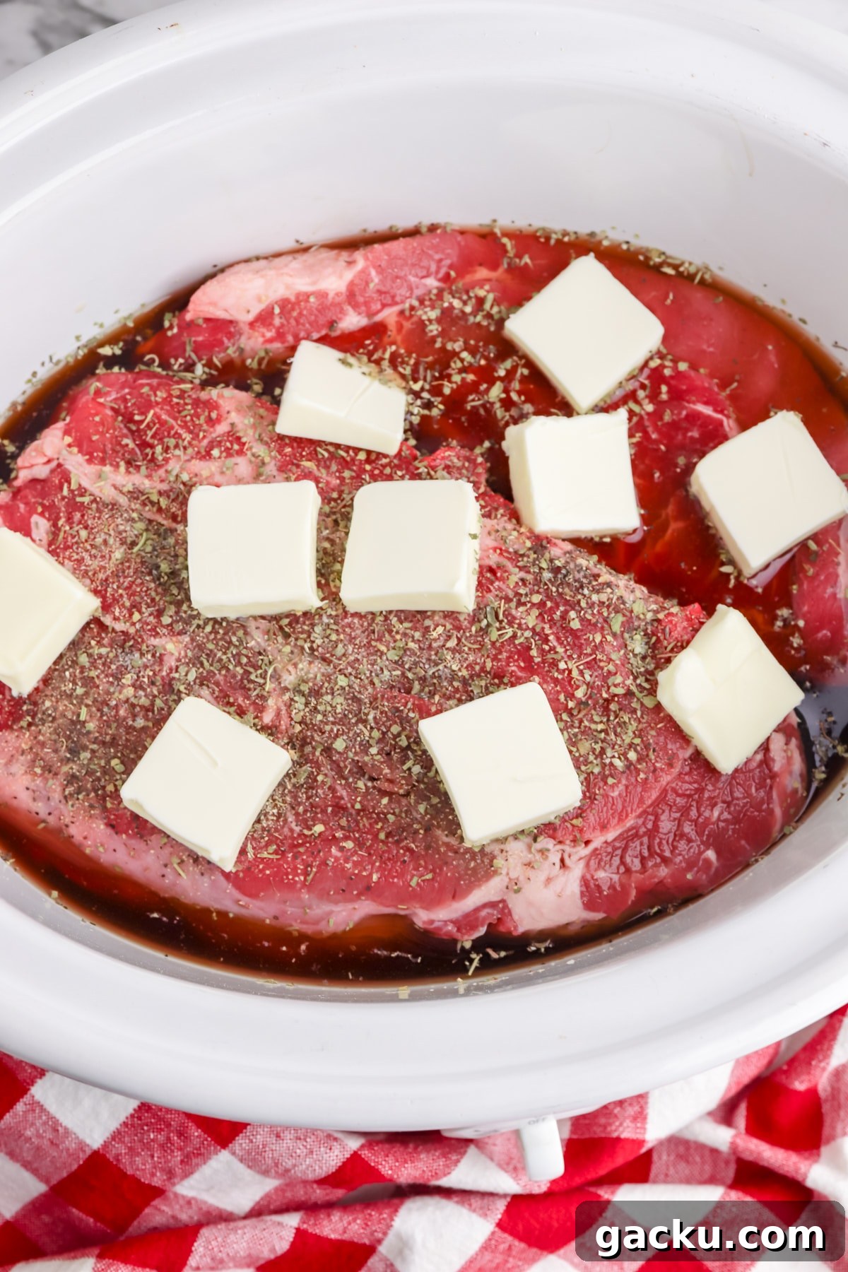 add butter to beef and broth mixture