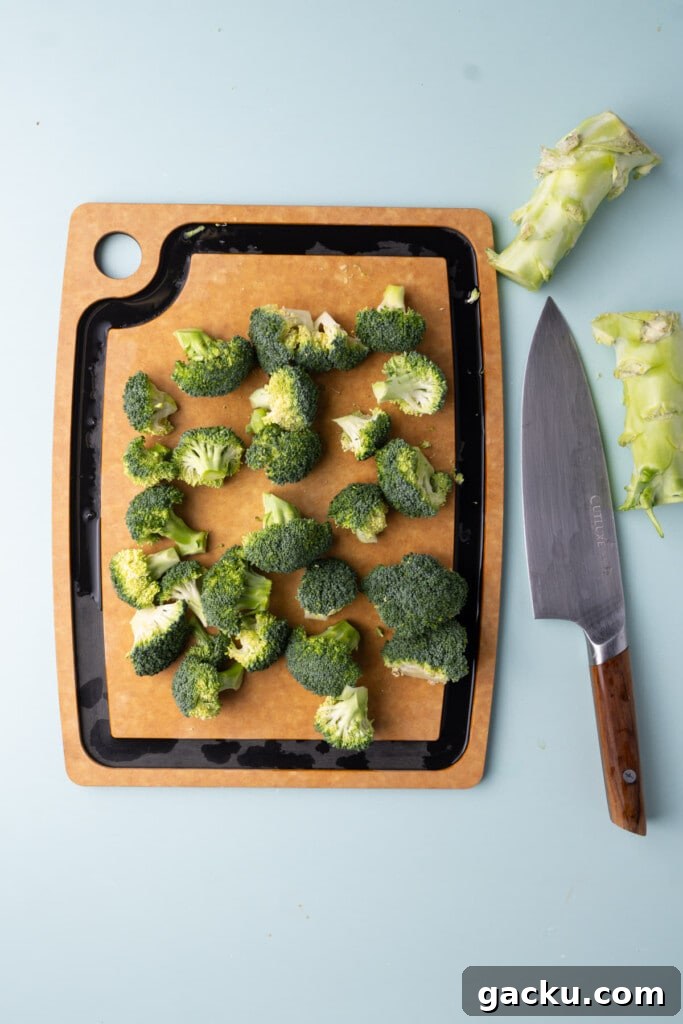 30-Minute Roasted Baby Potatoes & Broccoli with Garlic Butter 4 Broccoli cut off the stem into bite-sized pieces.