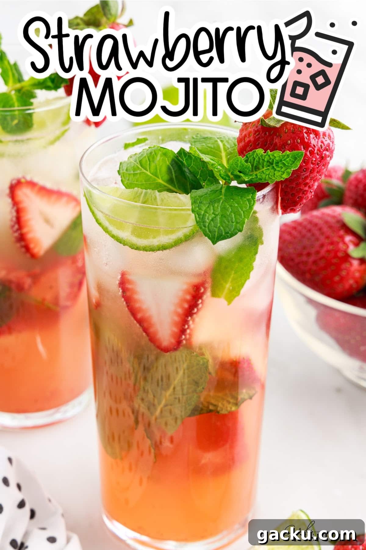 Strawberry Mojitos with text overlay.