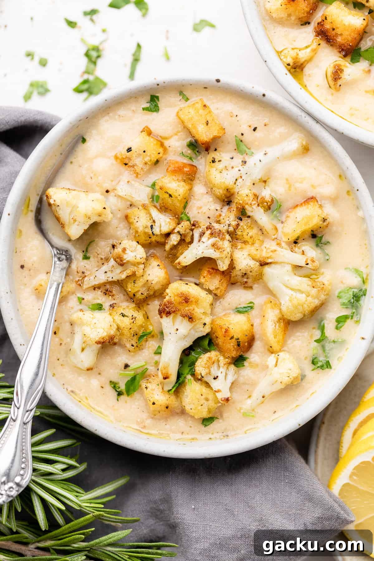 cauliflower soup in bowl