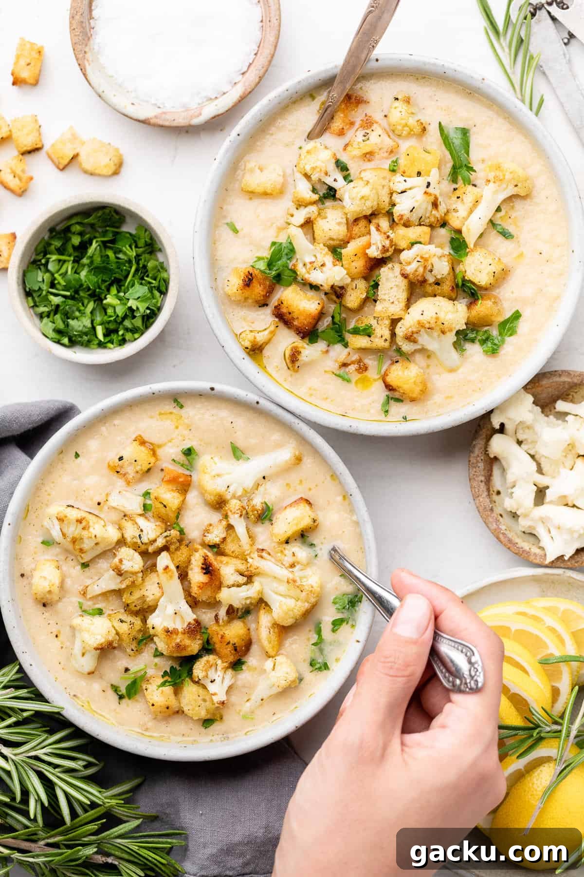 cauliflower soup in bowl
