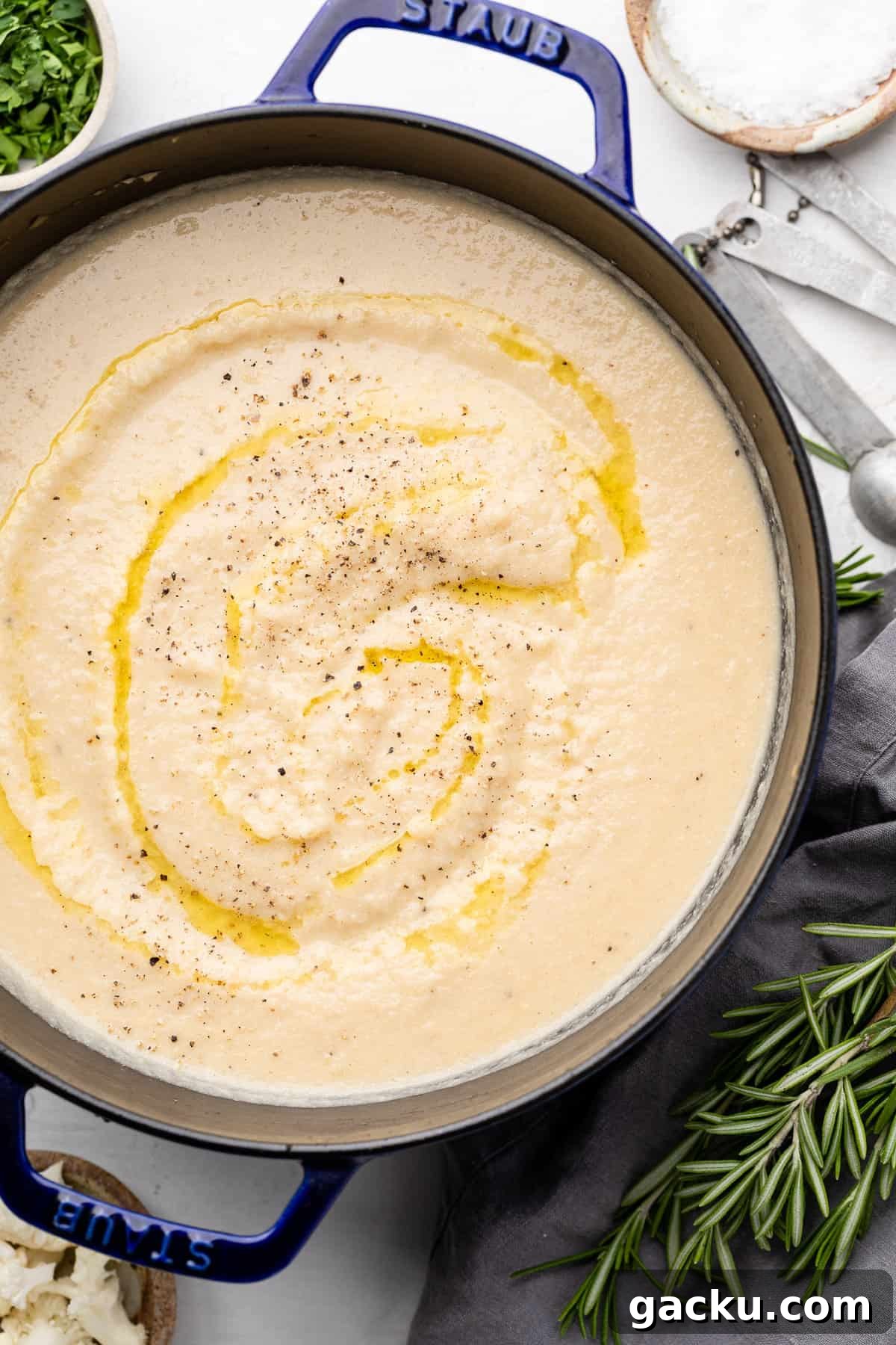cauliflower soup in dutch oven