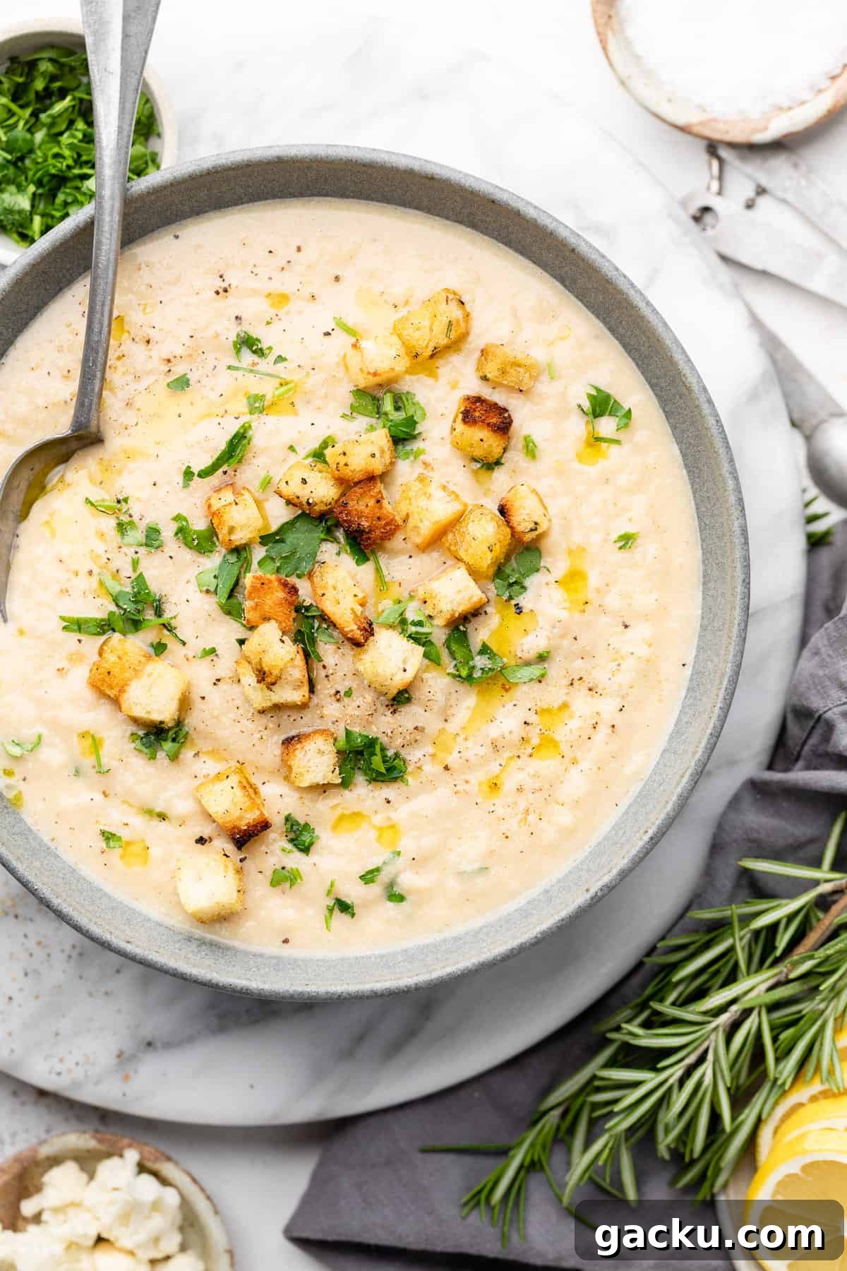 cauliflower soup in bowl