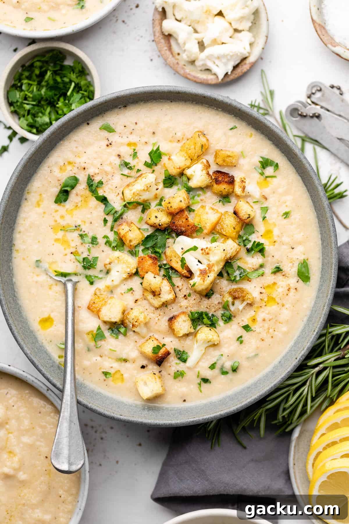 cauliflower soup in bowl