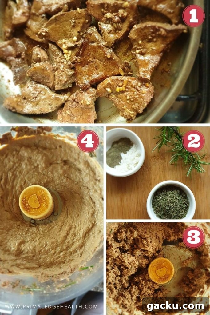 How to make dairy-free liver pate collage of the step-by-step process.