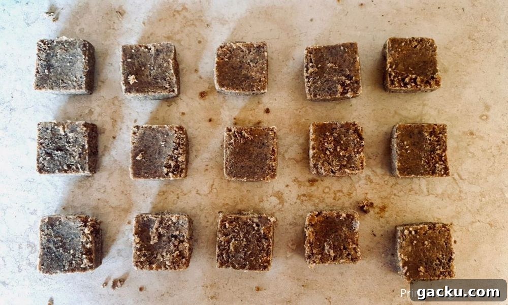 Easy homemade pemmican recipe squares on the table.