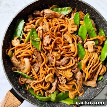 Szechuan Beef Stir-Fry with Noodles: Quick Weeknight Recipe 14 Noodle stir fry in a black pan