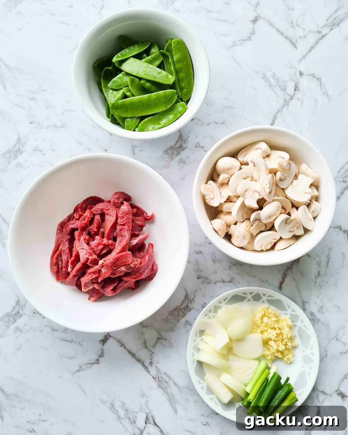 Szechuan Beef Stir-Fry with Noodles: Quick Weeknight Recipe 5 Washed, trimmed and pre cut ingredients.