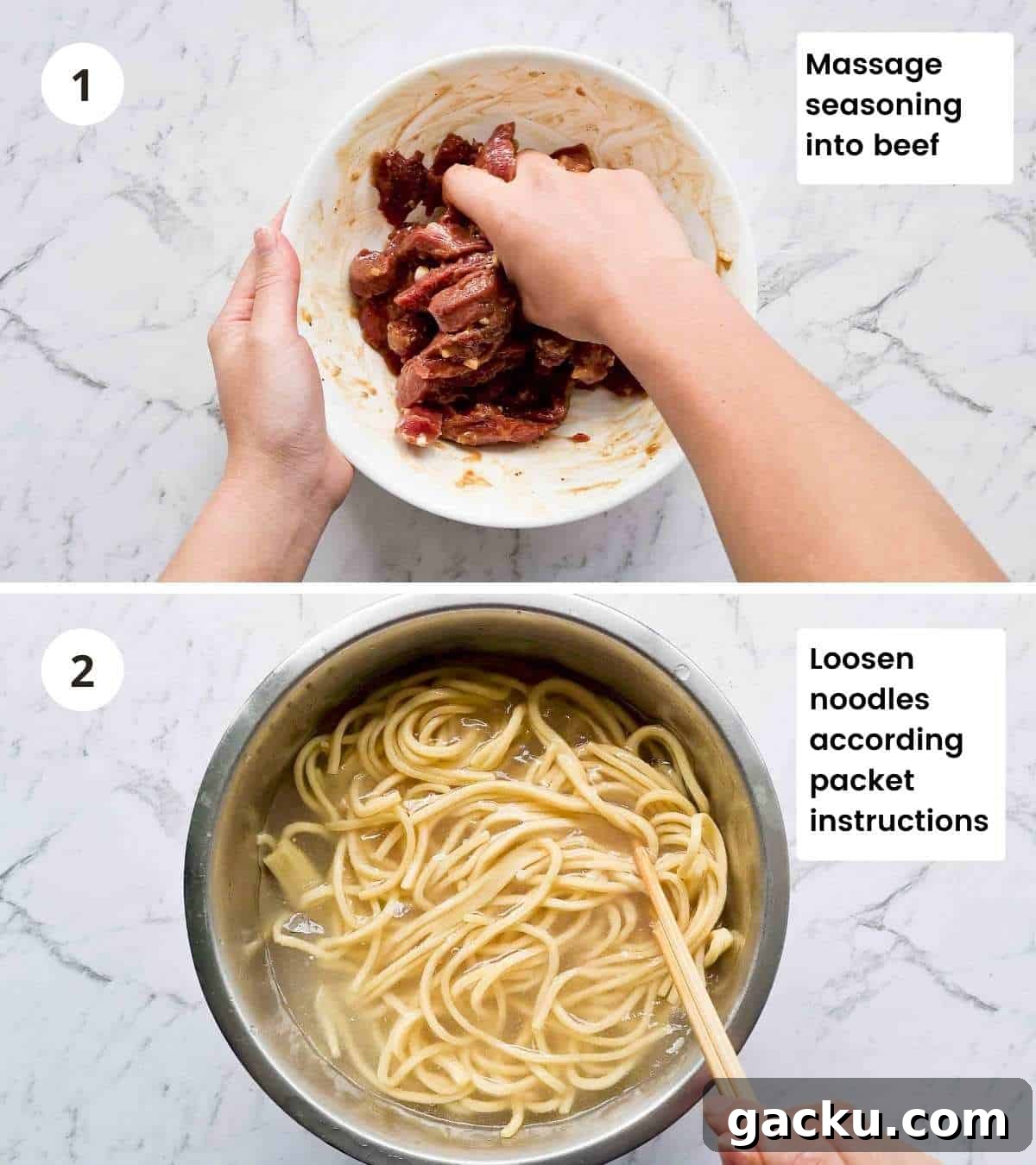 Szechuan Beef Stir-Fry with Noodles: Quick Weeknight Recipe 6 Step by step cooking instructions collage part 1