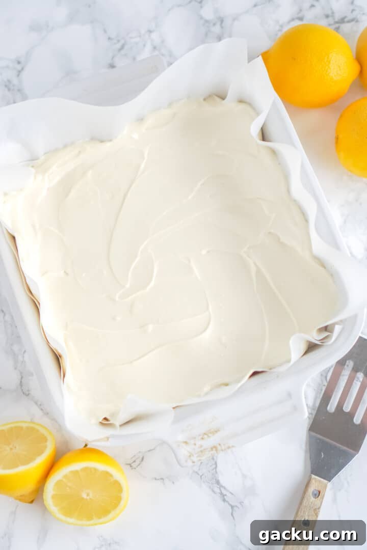 Creamy No-Bake Lemon Cheesecake Bars Recipe 7 top view of cheesecake bars