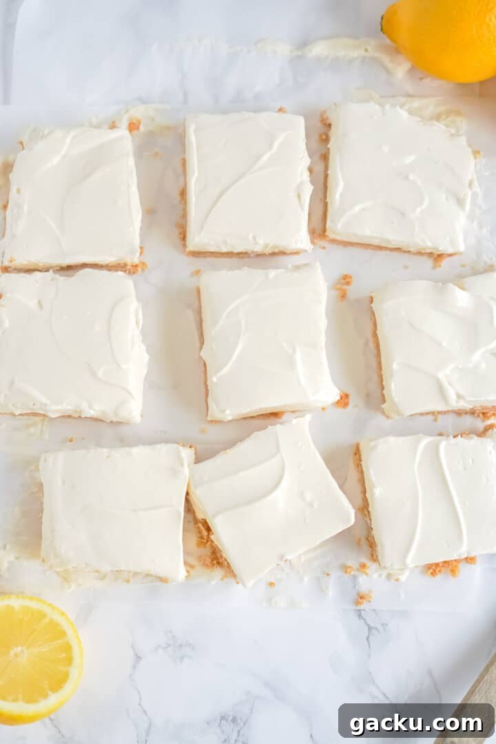 Creamy No-Bake Lemon Cheesecake Bars Recipe 8 cheesecake bars diced into squares
