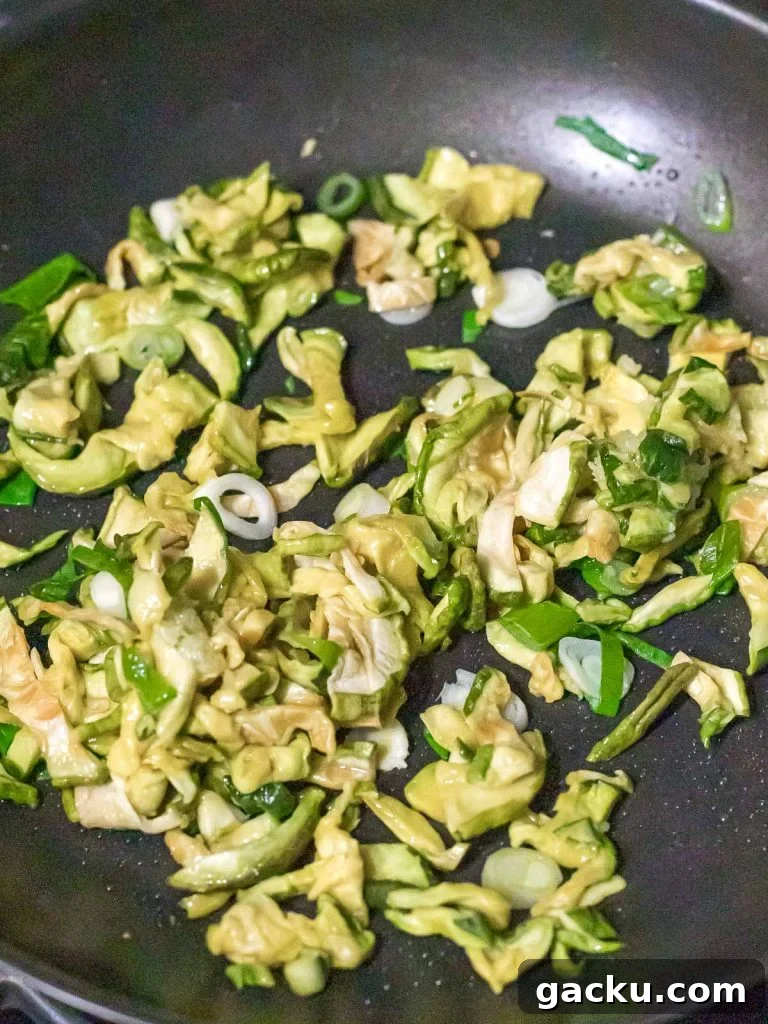 Korean dried zucchini banchan stir fried in a pan