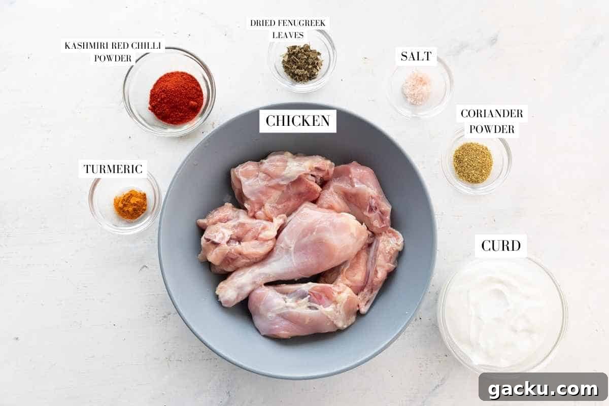 Quick Pressure Cooker Chicken Curry Recipe for Tender, Flavorful Chicken 3 Ingredients to marinate the pressure cooker chicken curry with text overlay
