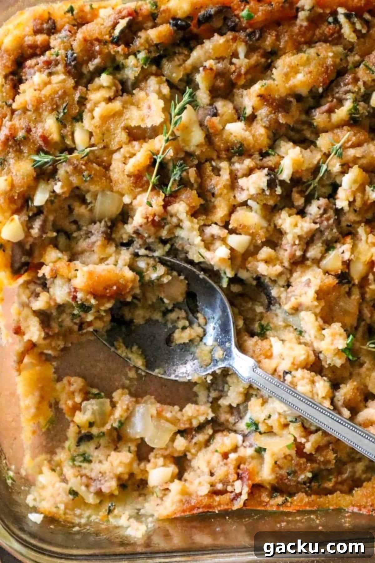 southern style cornbread dressing with honey and sausage