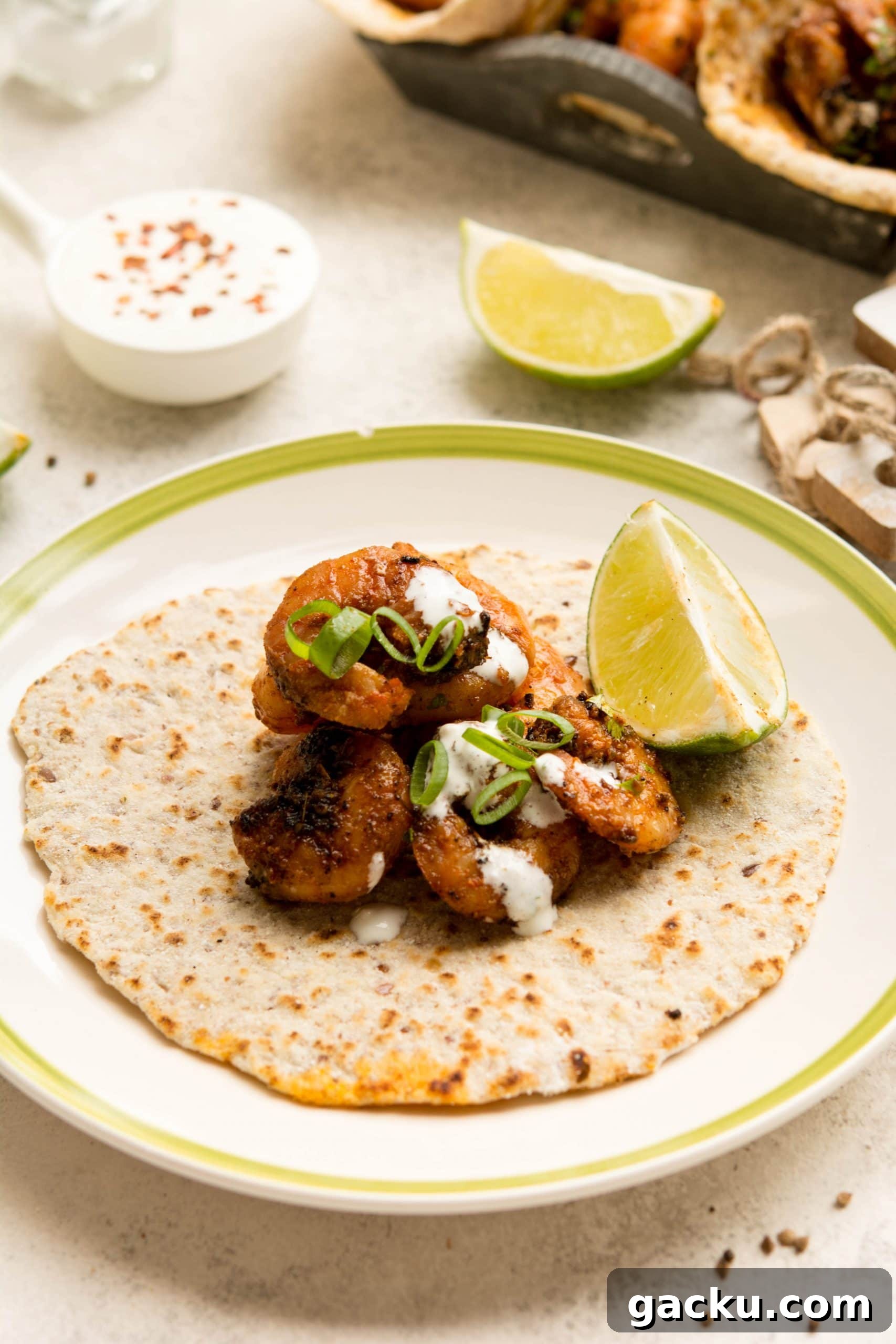 Spicy Blackened Shrimp Tacos with Cilantro Lime Slaw 6 Tortilla Served1