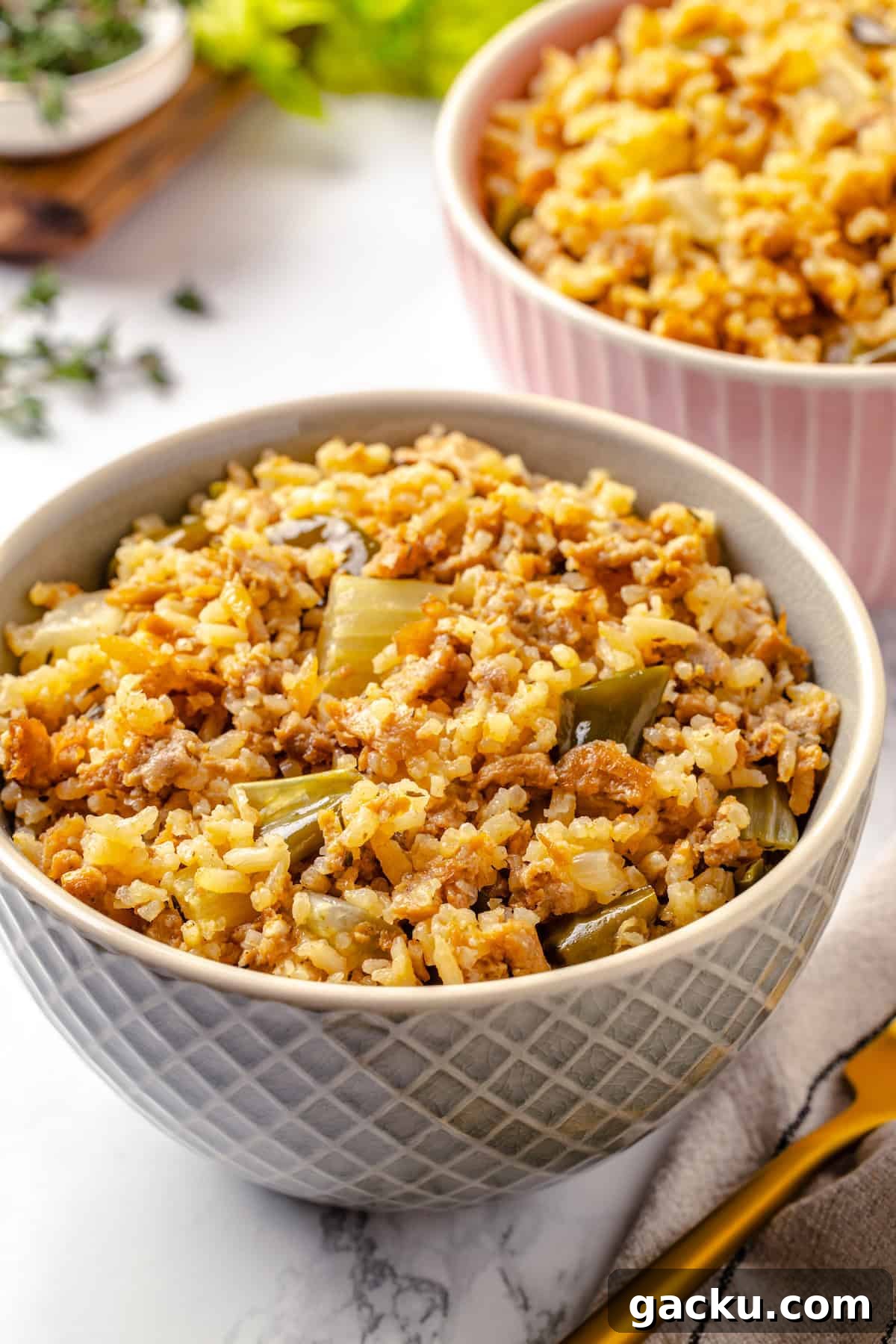 Two bowls of dirty rice
