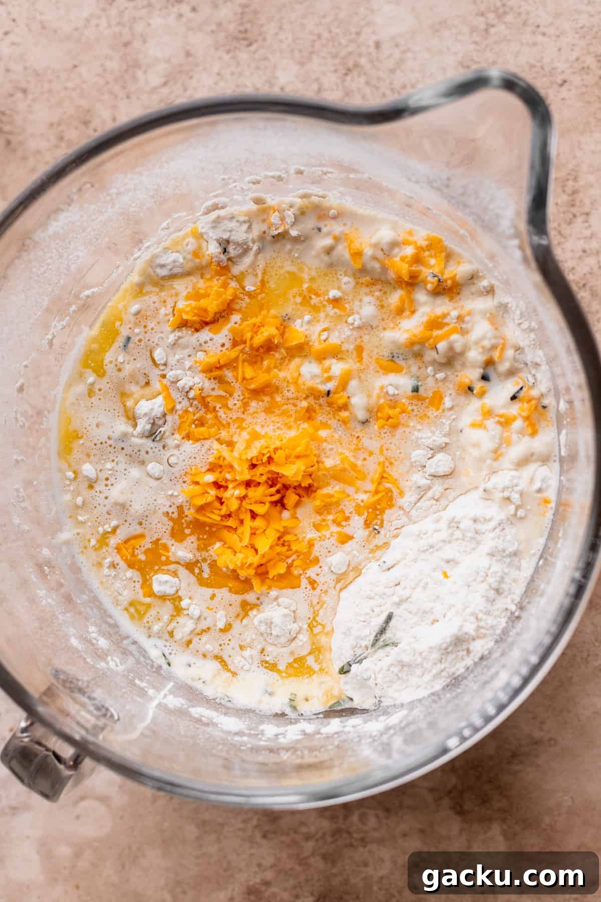 Wet ingredients added.
