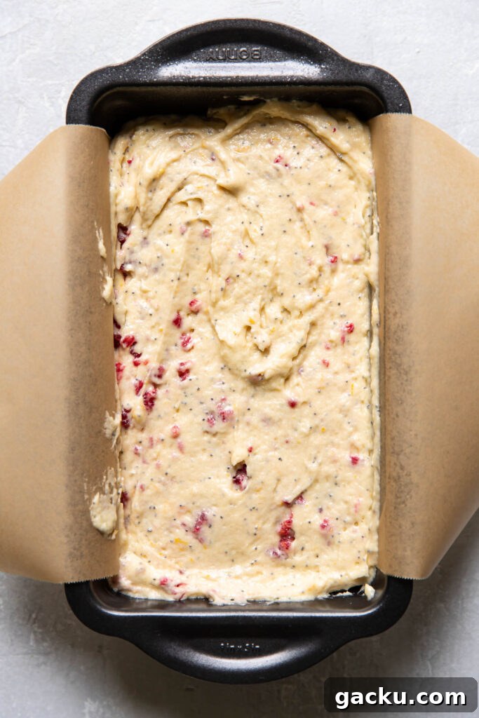 Lemon Raspberry Poppy Seed Loaf Cake Recipe 6 raspberry lemon poppyseed loaf cake batter.