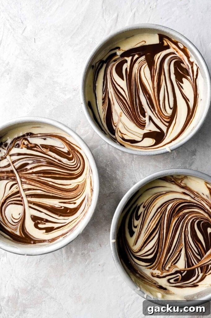 vanilla cake batter with nutella swirl
