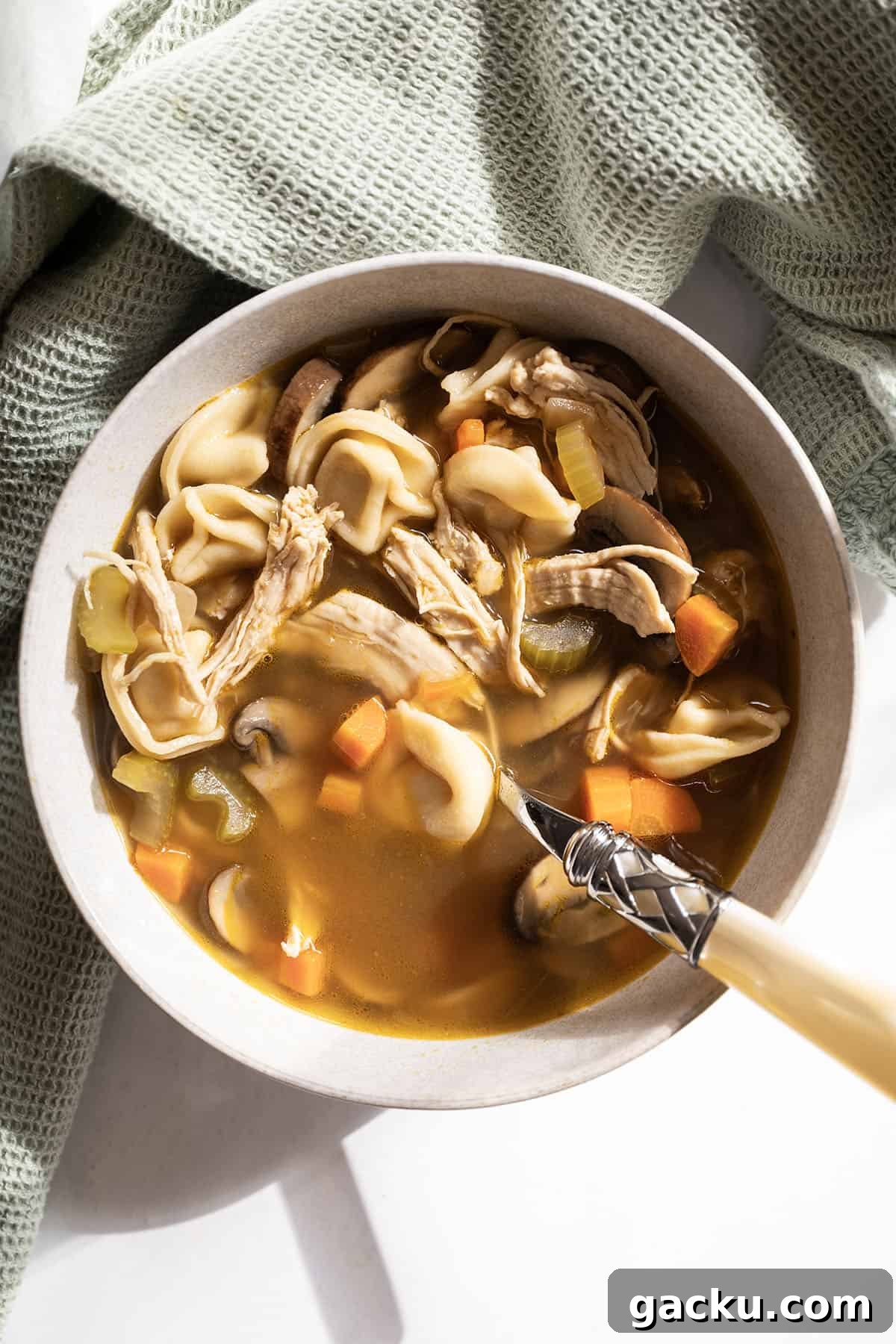 Creamy Chicken Tortellini Soup Recipe for Cozy Weeknights 2 Chicken tortellini soup in a bowl.