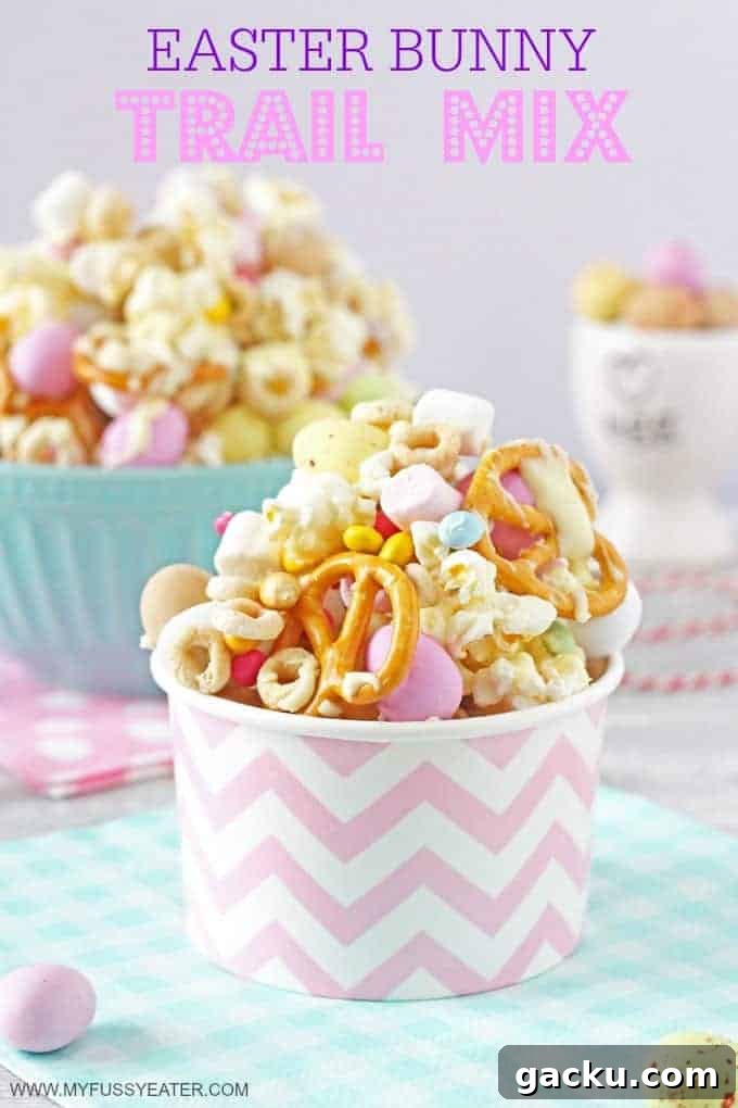 No-Bake Easter Cornflake Crunch: Kid-Friendly Holiday Treat 6 Easter Bunny Trail Mix served in pastel pink and white paper cup