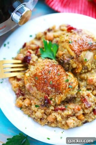 a plate of pressure cooker Moroccan chicken thighs