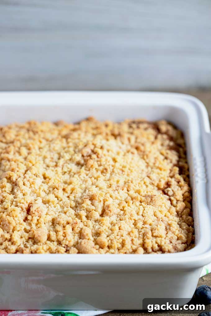 View of the streusel top on a coffee cake