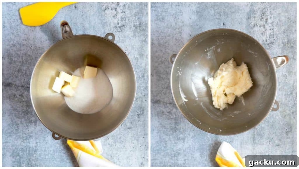 Step by step: creaming the sugar and butter.