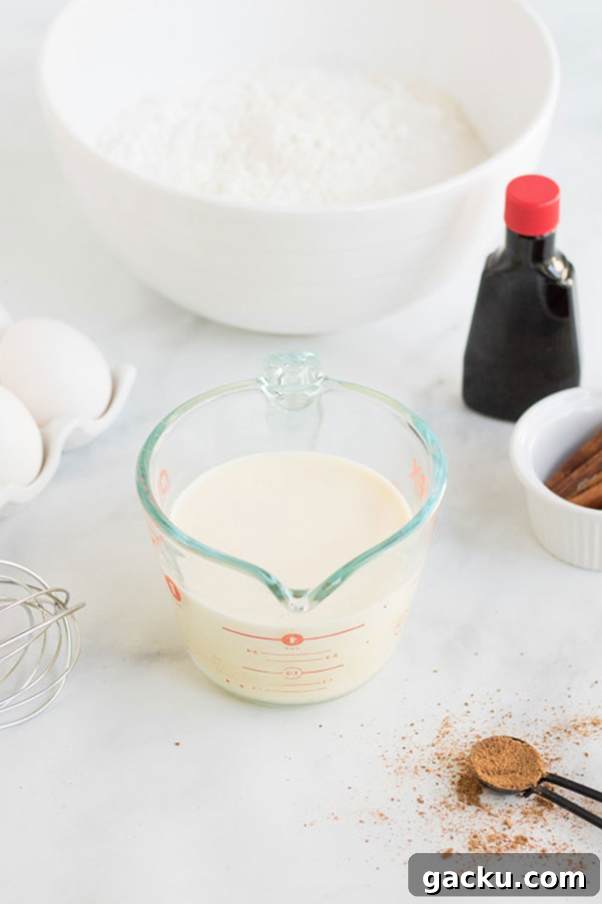 Ingredients to make eggnog waffles on the counter