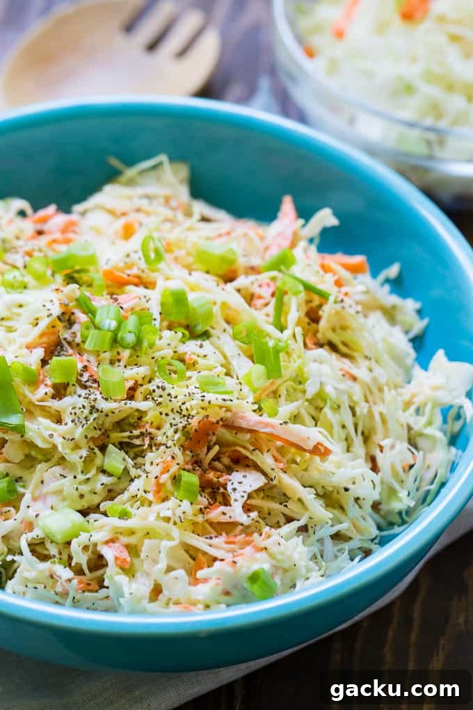Skinny Southern Creamy Coleslaw made with greek yogurt