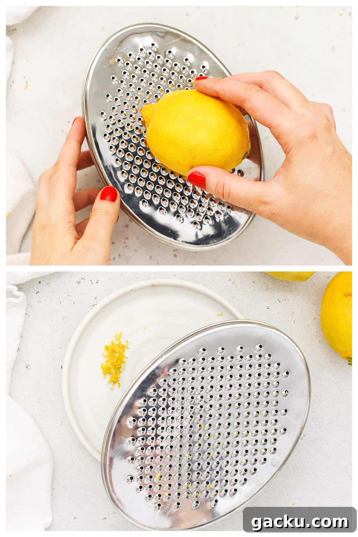 zesting a lemon with a box grater
