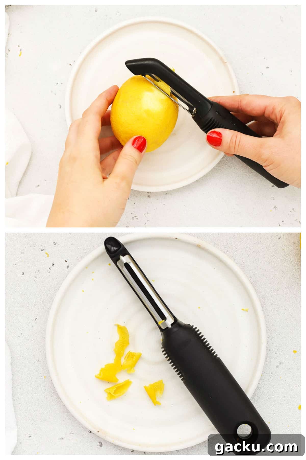 using a vegetable peeler to zest a lemon