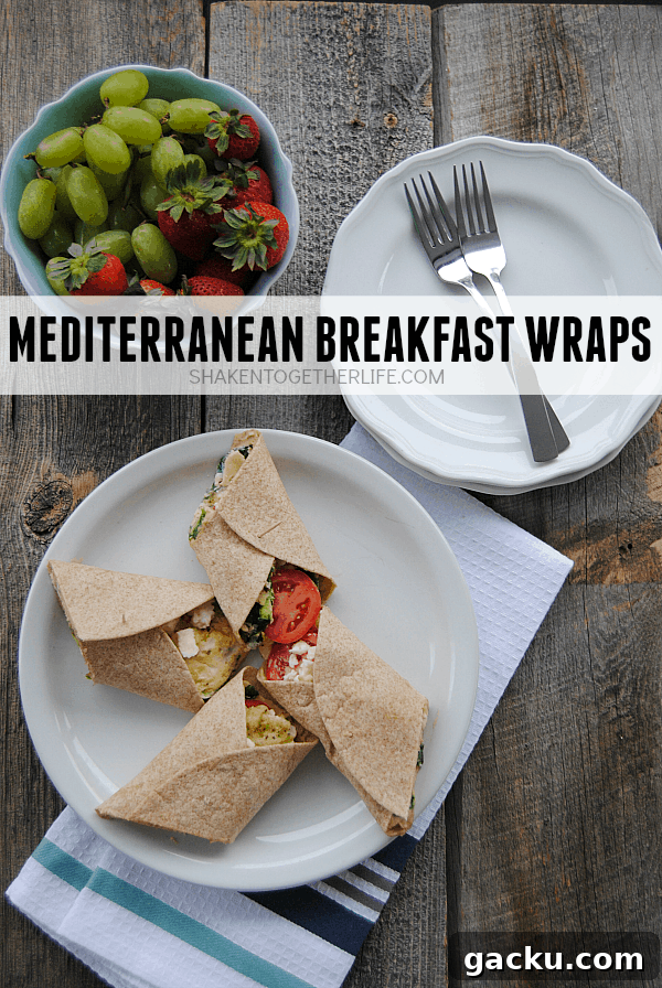 Mediterranean Breakfast Wrap Recipe: Quick Flavor-Packed Morning Meal 3 Mediterranean breakfast wraps are a healthy way to start the day! Packed with egg whites, spinach, tomatoes, feta and even hummus, this wrap is protein packed and hearty enough for brunch or lunch, too!