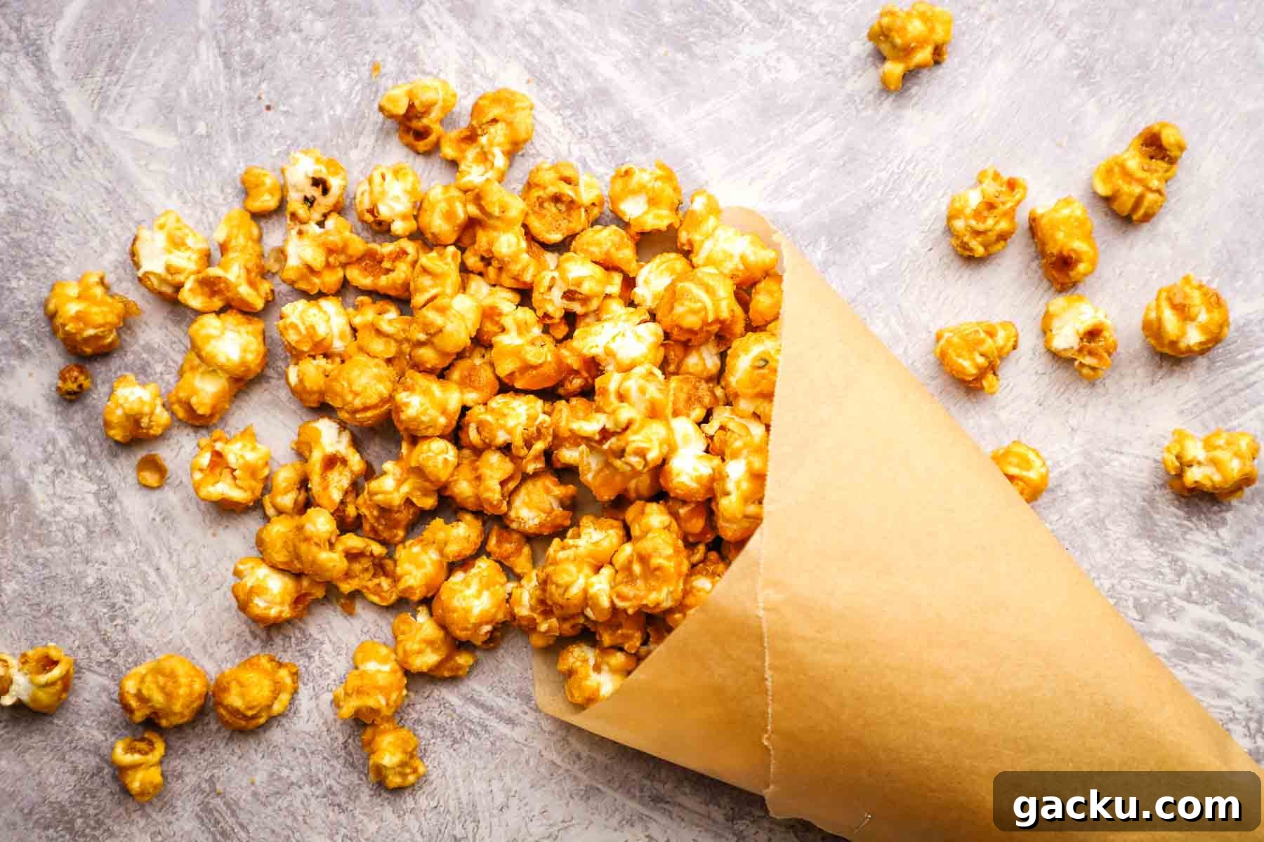 a picture of caramel corn splattered on the countertop